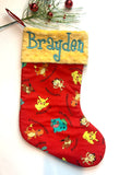 Personalized Christmas stocking made from red Pokemon fabric fully lined, Pikachu in Cotton with Minky cuff, 18” large stocking for gamer