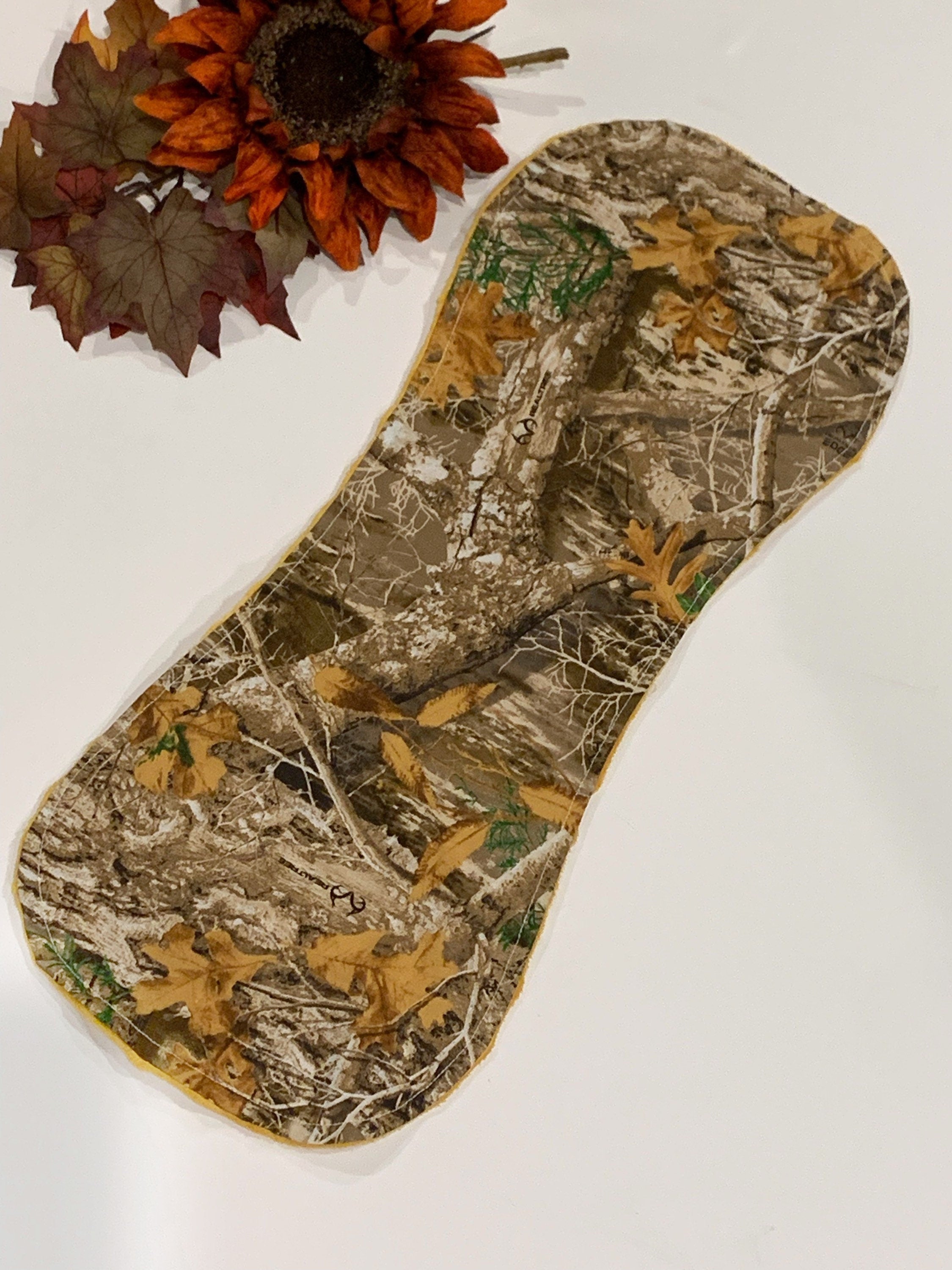 Camouflage hunting Baby toddler Bib & contour burp cloth set made in brown camo cotton print with minky back, personalized baby shower gift