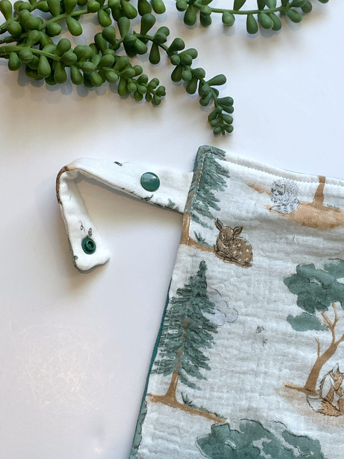 Woodlands forest animal muslin cotton gauze pacifier sensory blanket lovey with satin tags, personalize for baby gift, boy or girl, 12”