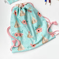 Drawstring book bag lined backpack in boho couture tribal floral, convenient sturdy gym bag, swimming bag, overnight bag 15” x 13.5”