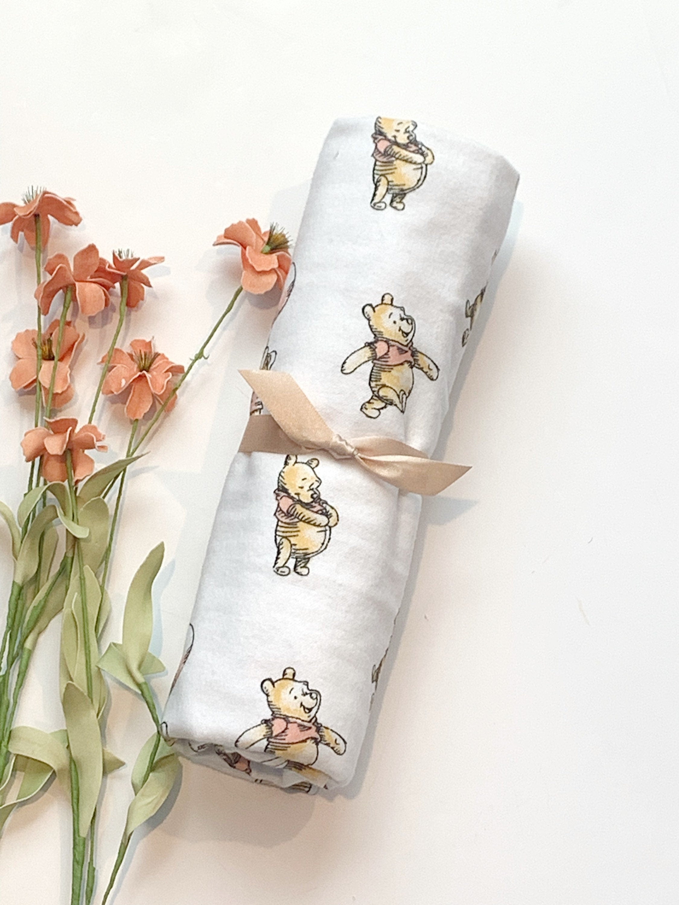 Baby swaddle receiving Blanket from Winnie the Pooh flannel for boy or girl in extra large 41” size, nursery bedding, baby gift choose print