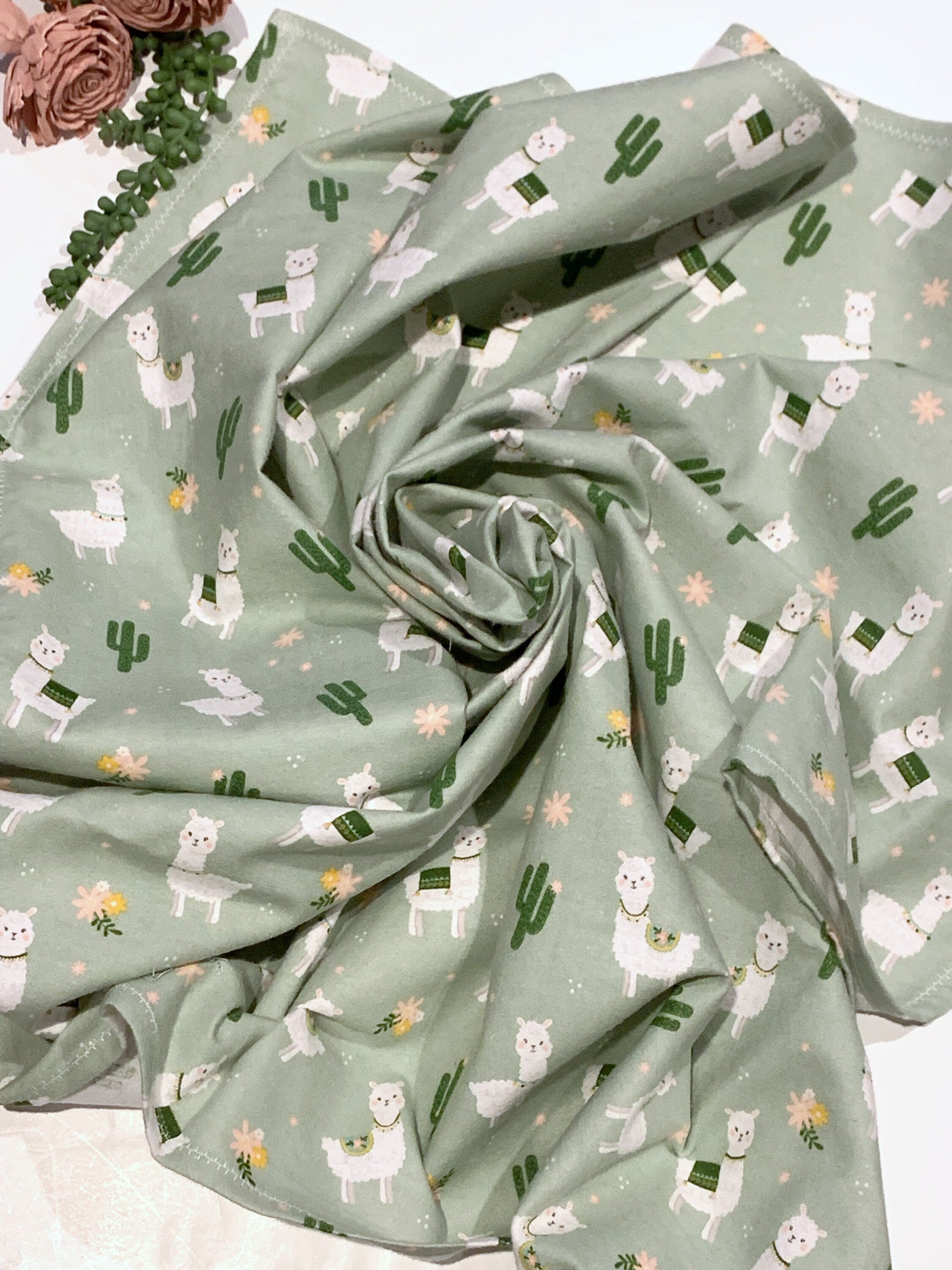 Baby swaddle flannel receiving Blanket in llamas on sage for boy or girl in extra large 40” size, nursery bedding, baby gift choose print