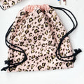 Trick or Treat drawstring lined bag in Rose gold leopard, student book bag, swimming,  dance class, ballet, overnight, toddler mom bag