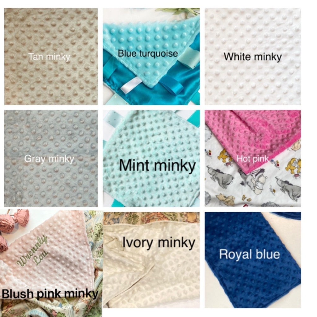 Personalized baby nursery blanket made from Winnie the Pooh fabric for boy or girl, cotton and minky or fur with Winnie embroidered option
