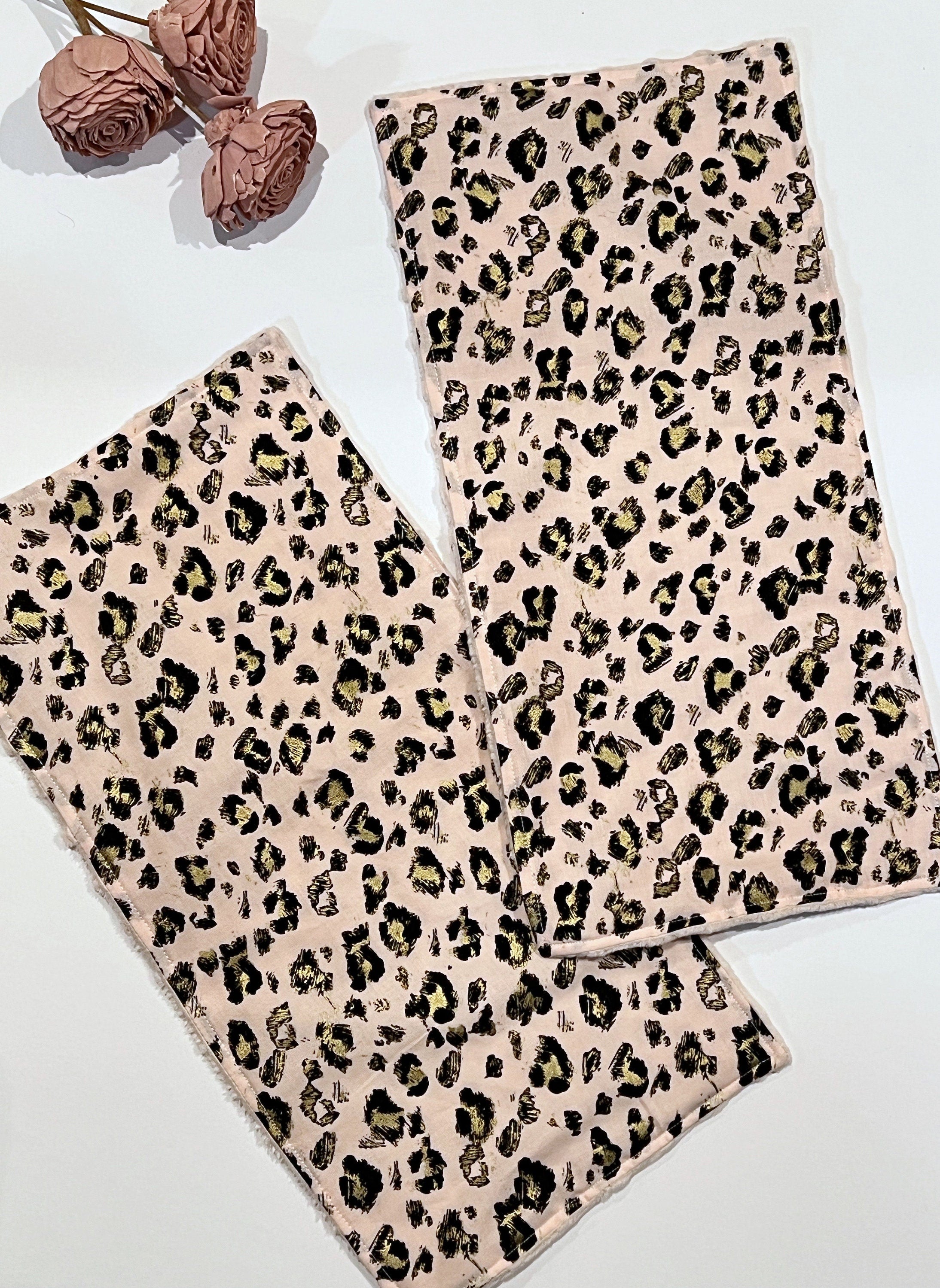Baby couture fashion toddler Bib and burp cloth in rose gold leopard, exotic animal Cotton print and blush pink minky, baby girl shower gift