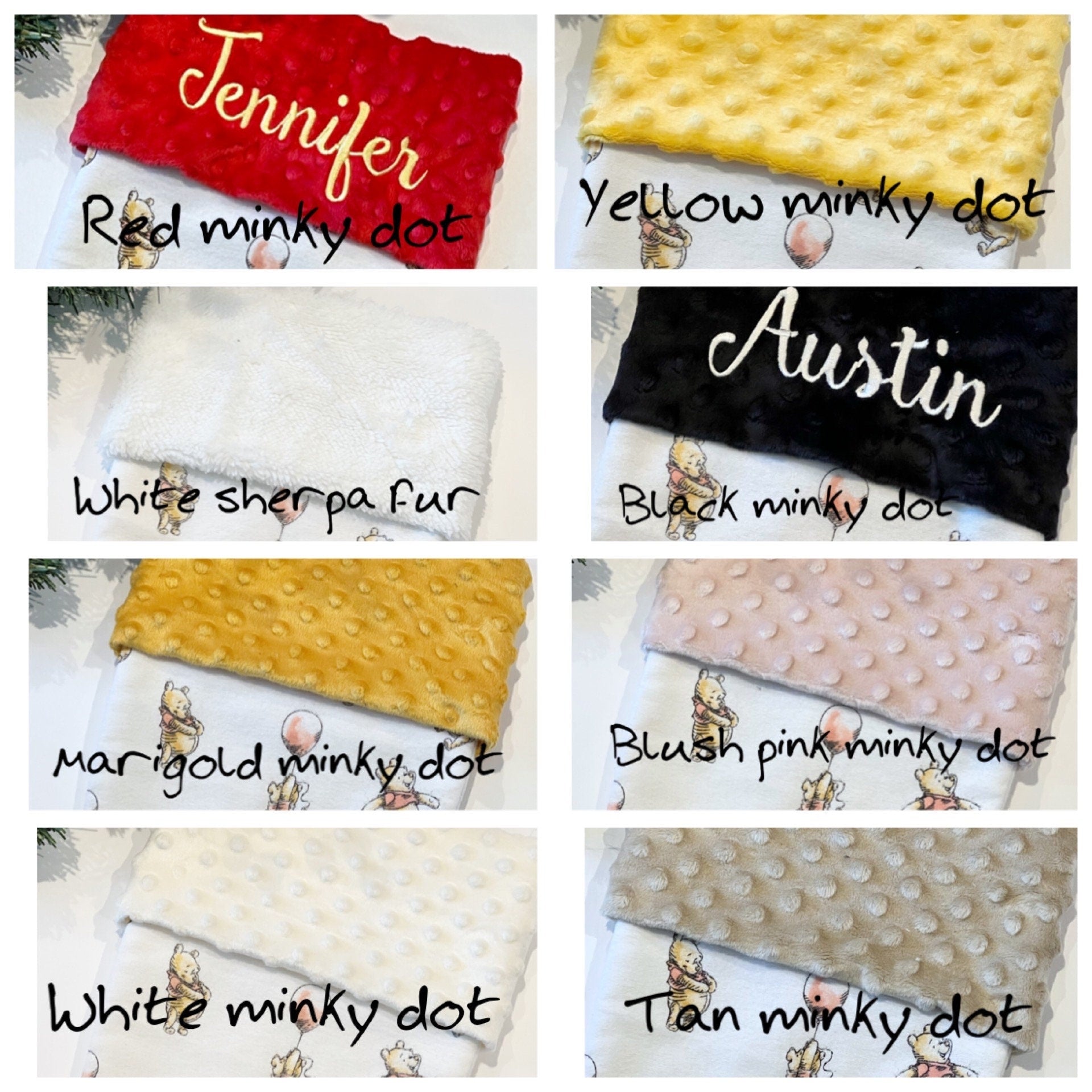 Personalized Christmas stocking baby toddler child made from flannel balloon Winnie the Pooh fabric fully  lined for girl boy, Minky cuff
