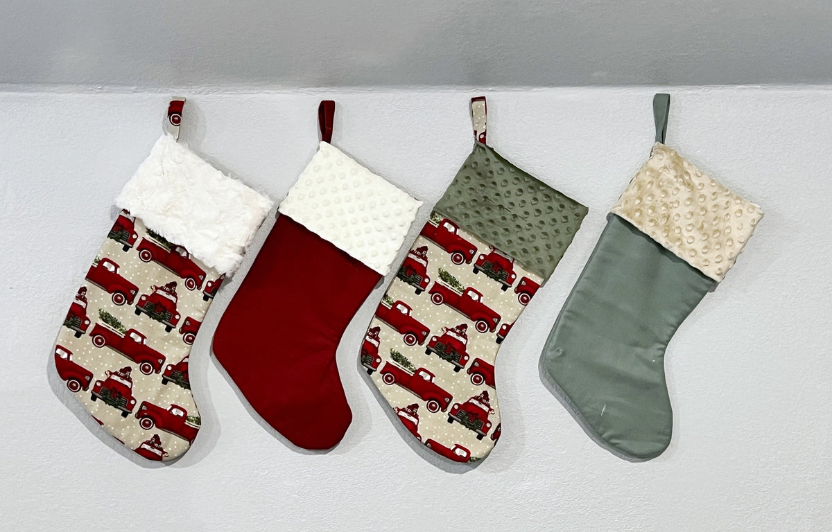 Personalized flannel Christmas stocking for the family or individual  with minky dot cuff or fur 18” fully lined, coordinating colors
