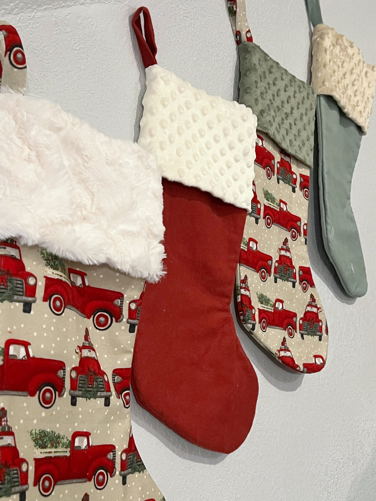 Personalized flannel Christmas stocking for the family or individual  with minky dot cuff or fur 18” fully lined, coordinating colors