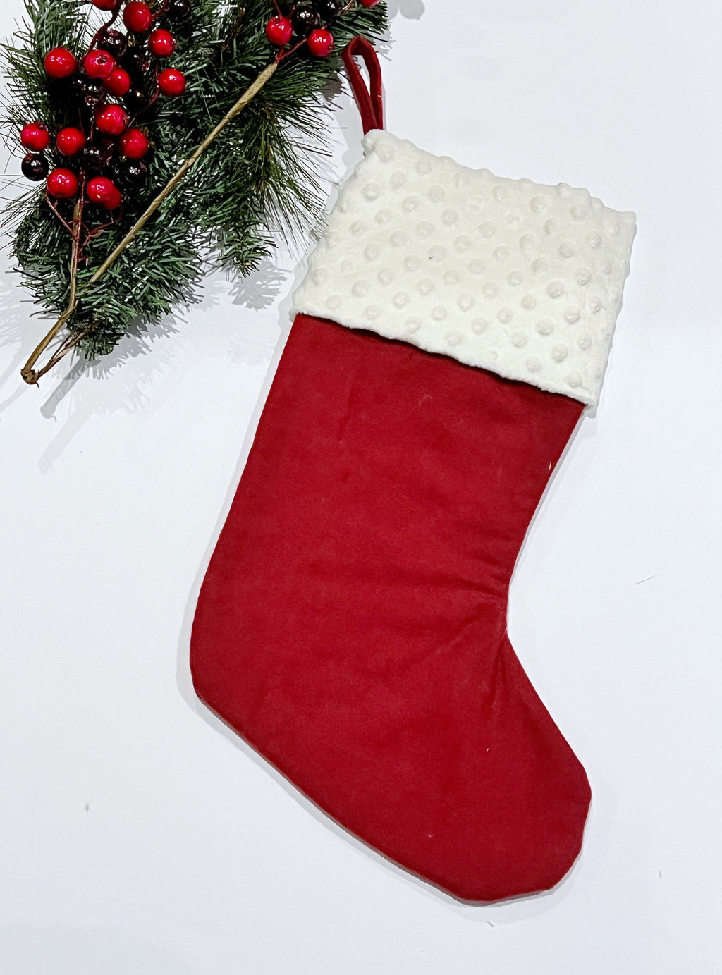 Personalized flannel Christmas stocking with minky dot or fur cuff  18” fully lined, color options