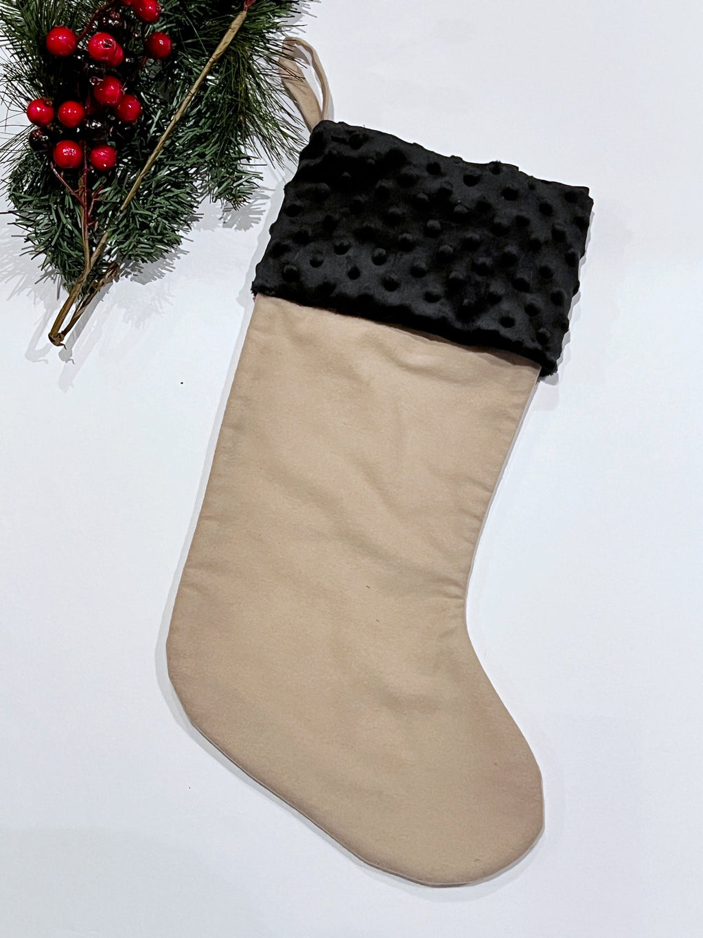 Personalized flannel Christmas stocking with minky dot or fur cuff  18” fully lined, color options