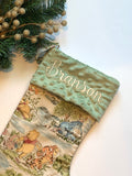 Personalized Christmas stocking for baby child or adult made from Winnie the Pooh fabric and fully  lined, Cotton and Minky or fur cuff 18”