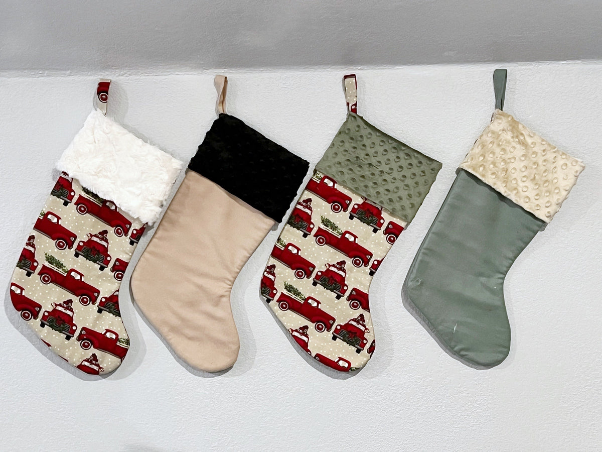 Personalized flannel Christmas stocking for the family or individual  with minky dot cuff or fur 18” fully lined, coordinating colors