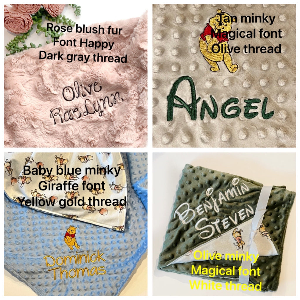 Personalized Baby Blanket made from Winnie the Pooh flannel fabric for boy or girl, minky back nursery bedding with embroidered Winnie