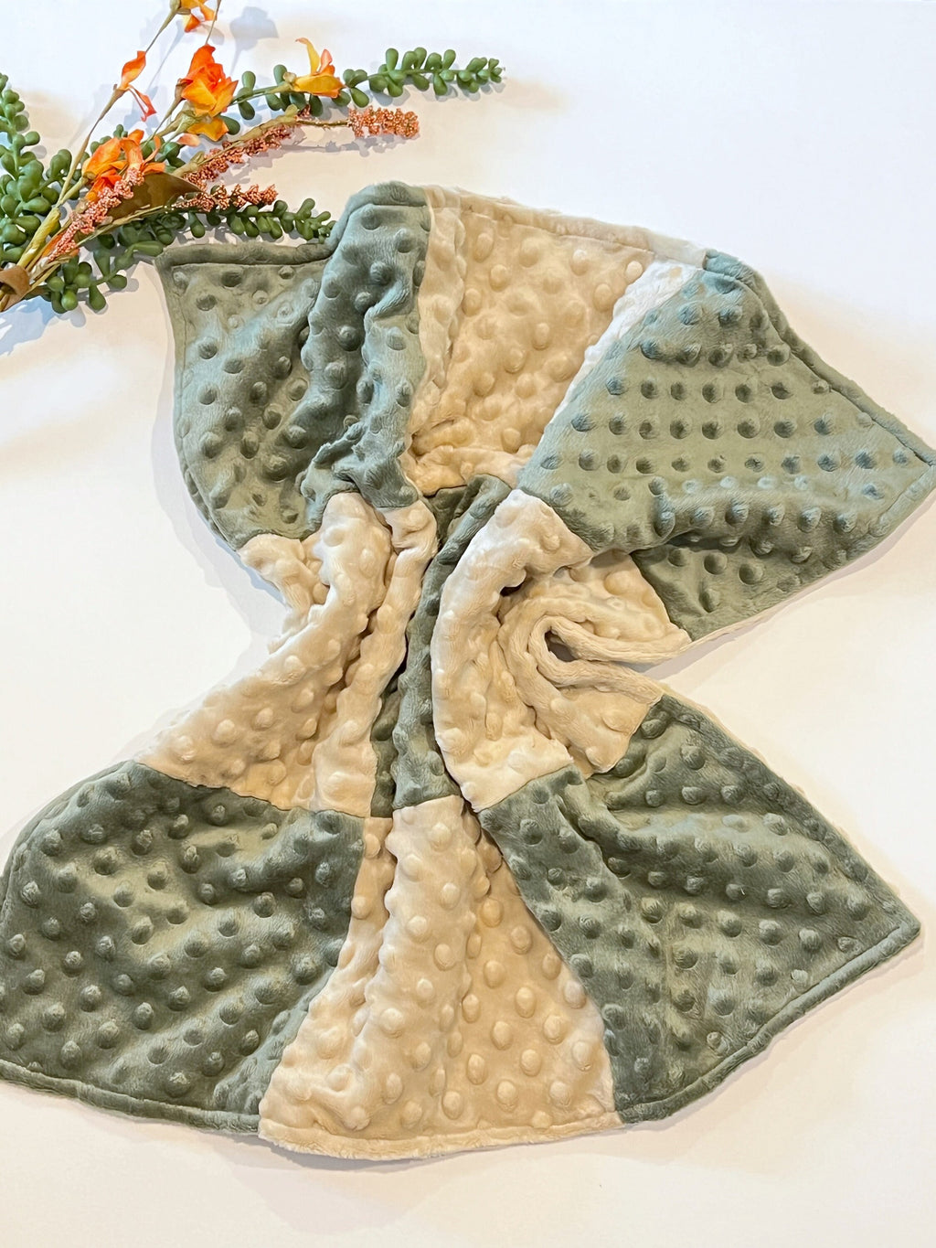 Minky 22” blanket lovey double sided in coordinating 9 patch squares in two colors, personalized option, soft, soothing, calming