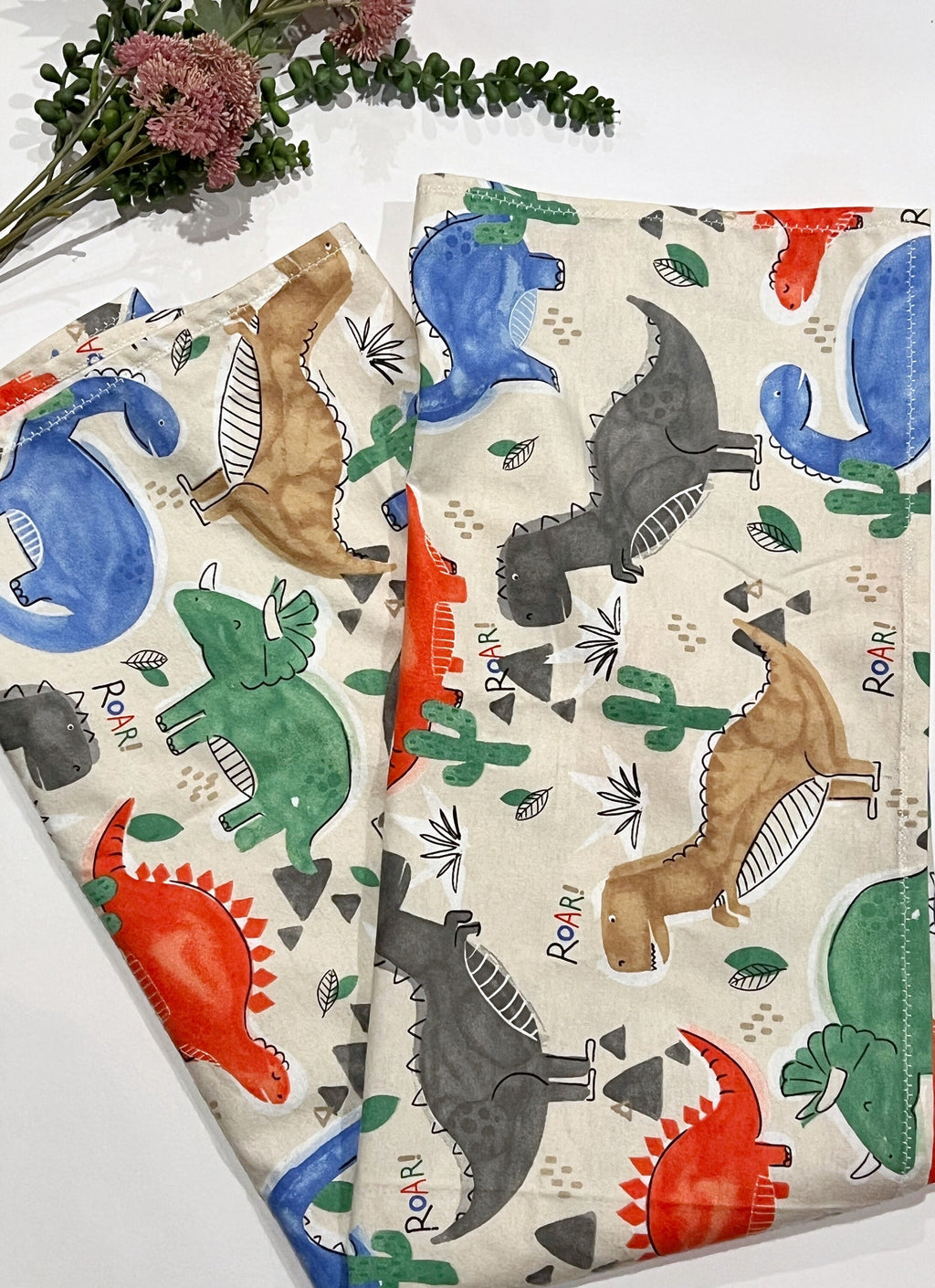Dinosaur Baby Swaddle Blanket: Watercolor Dino Flannel, 40" Extra Large