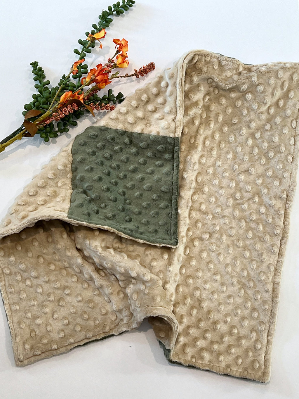 Minky 22” blanket lovey double sided in coordinating 9 patch squares in two colors, personalized option, soft, soothing, calming