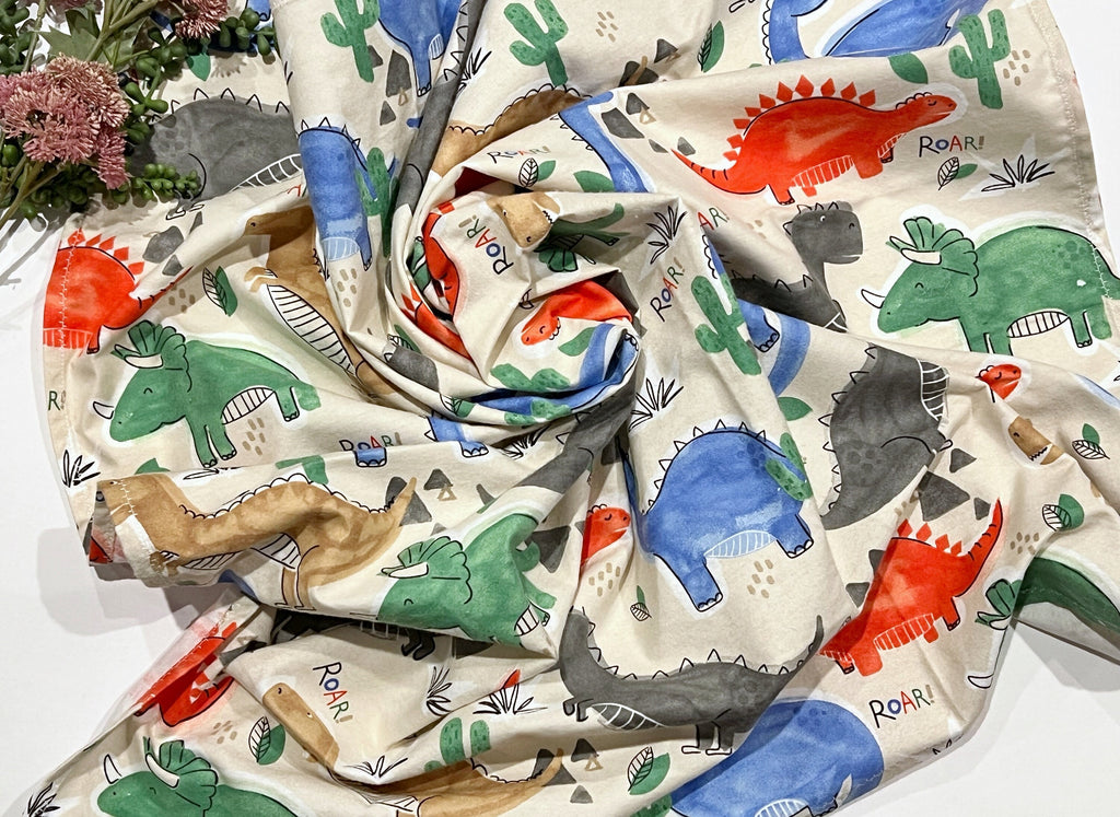 Dinosaur Baby Swaddle Blanket: Watercolor Dino Flannel, 40" Extra Large