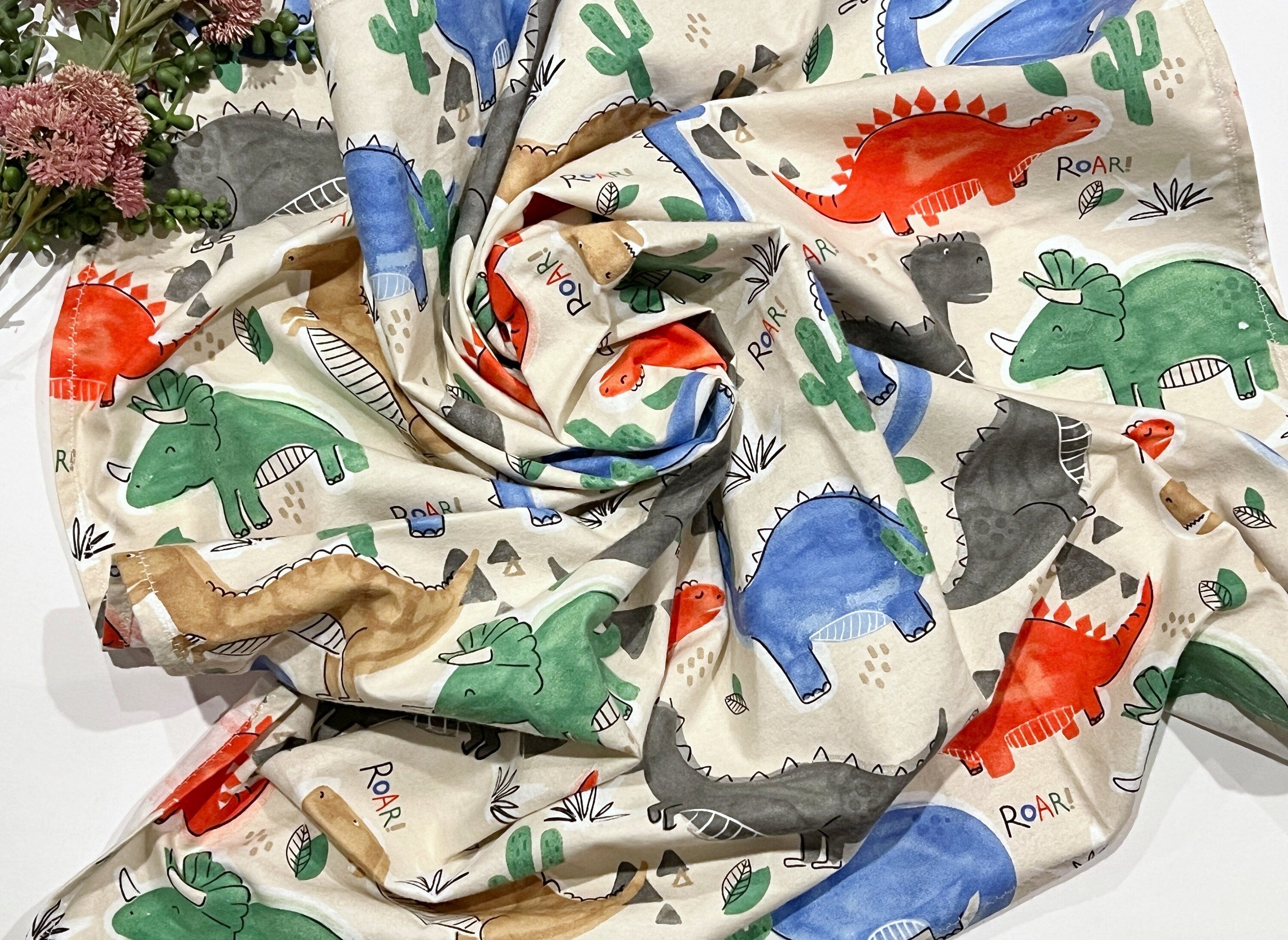 Dinosaur Baby Swaddle Blanket: Watercolor Dino Flannel, 40" Extra Large