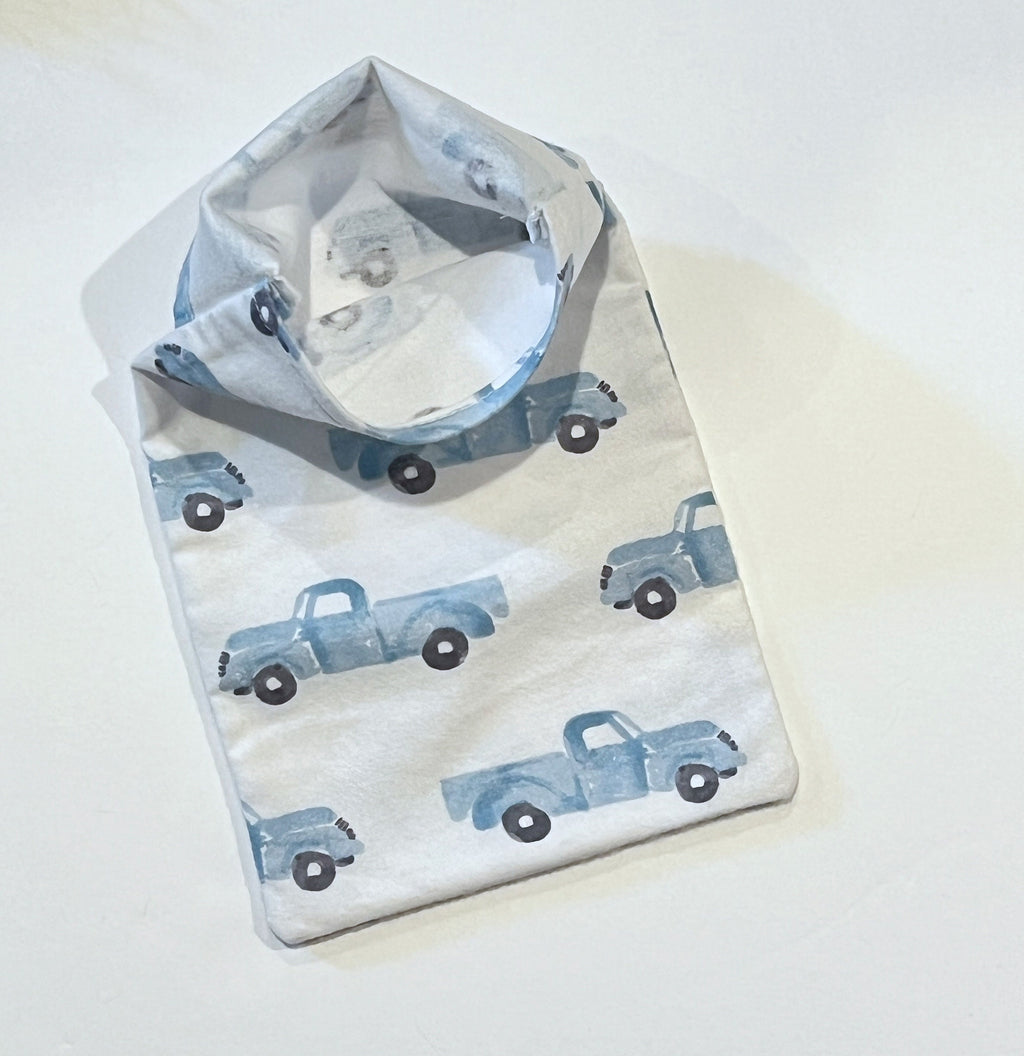 Ice pack cover cozy set of 2 for hot or cold gel pack with fold over flap to secure pack, soft flannel or minky Winnie, blue truck, animals