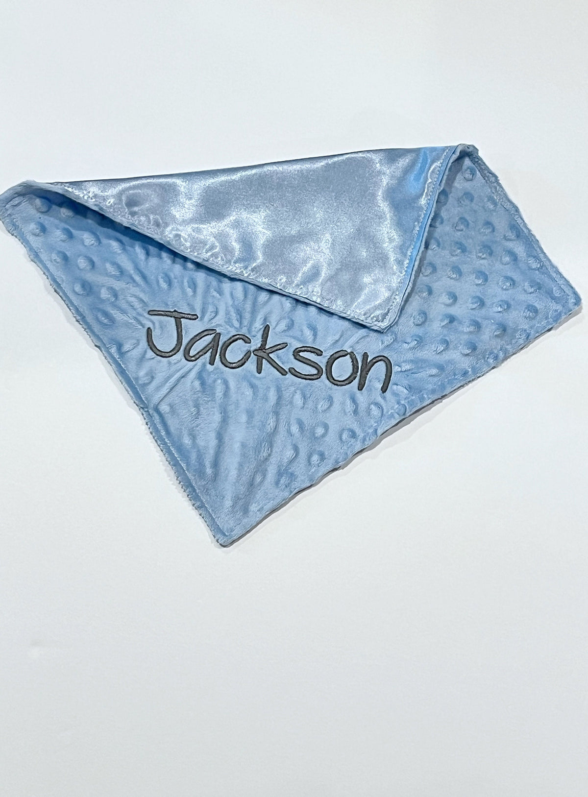 Satin and minky sensory Blanket lovey without tags, personalized comfort toy, baby shower gift for boy or girl size 12", elderly comfort