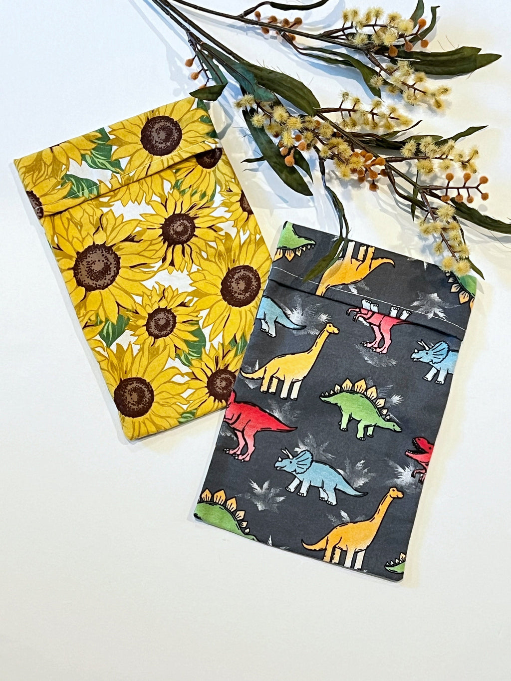 Ice pack cover cozy set of 2 for hot or cold gel pack with fold over flap to secure pack, soft flannel or minky Winnie, blue truck, animals