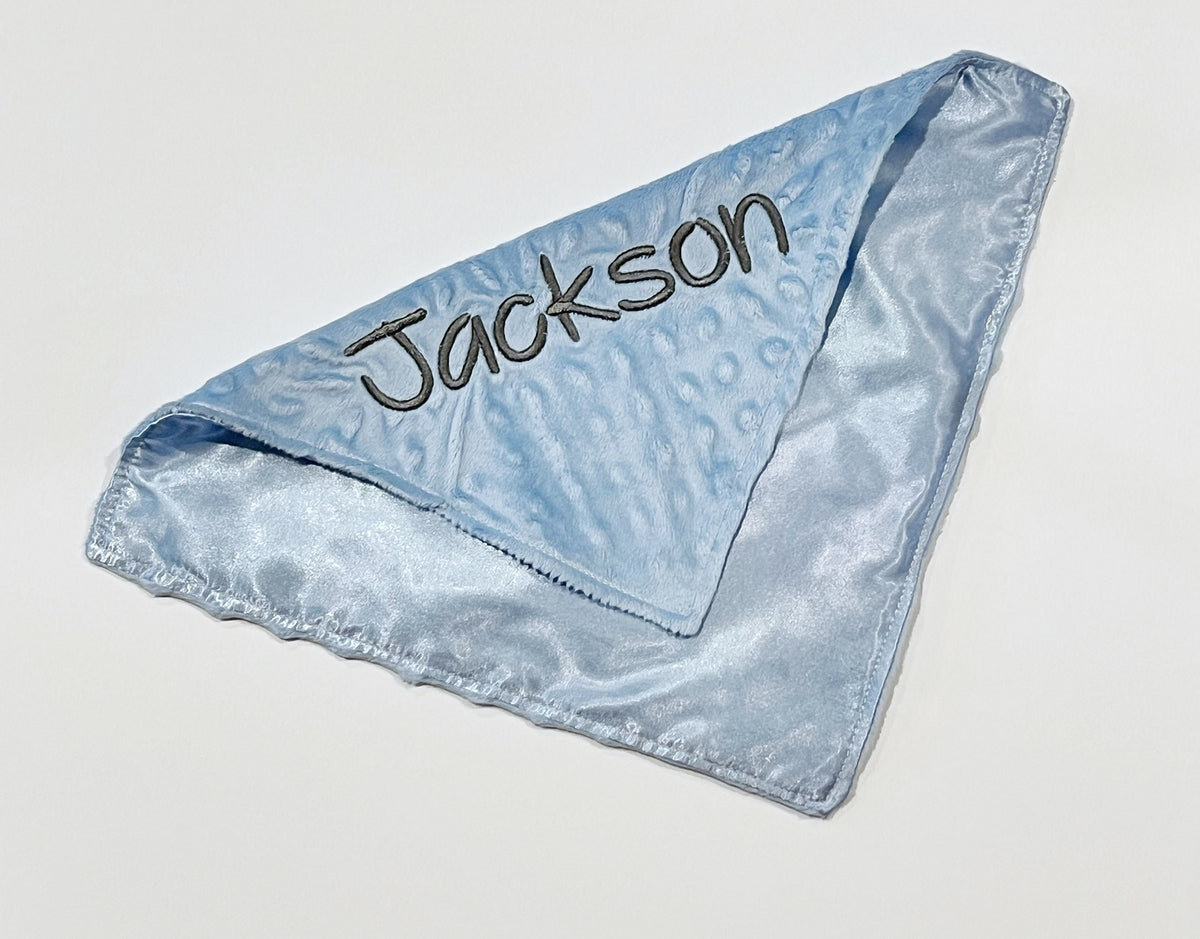 Satin and minky sensory Blanket lovey without tags, personalized comfort toy, baby shower gift for boy or girl size 12", elderly comfort