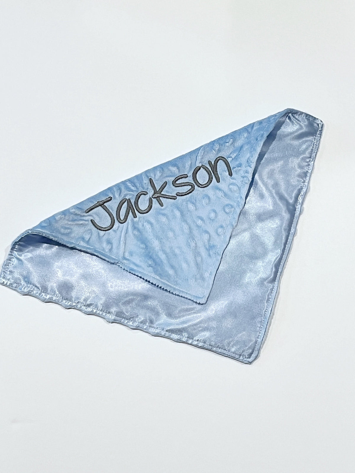 Satin and minky sensory Blanket lovey without tags, personalized comfort toy, baby shower gift for boy or girl size 12", elderly comfort