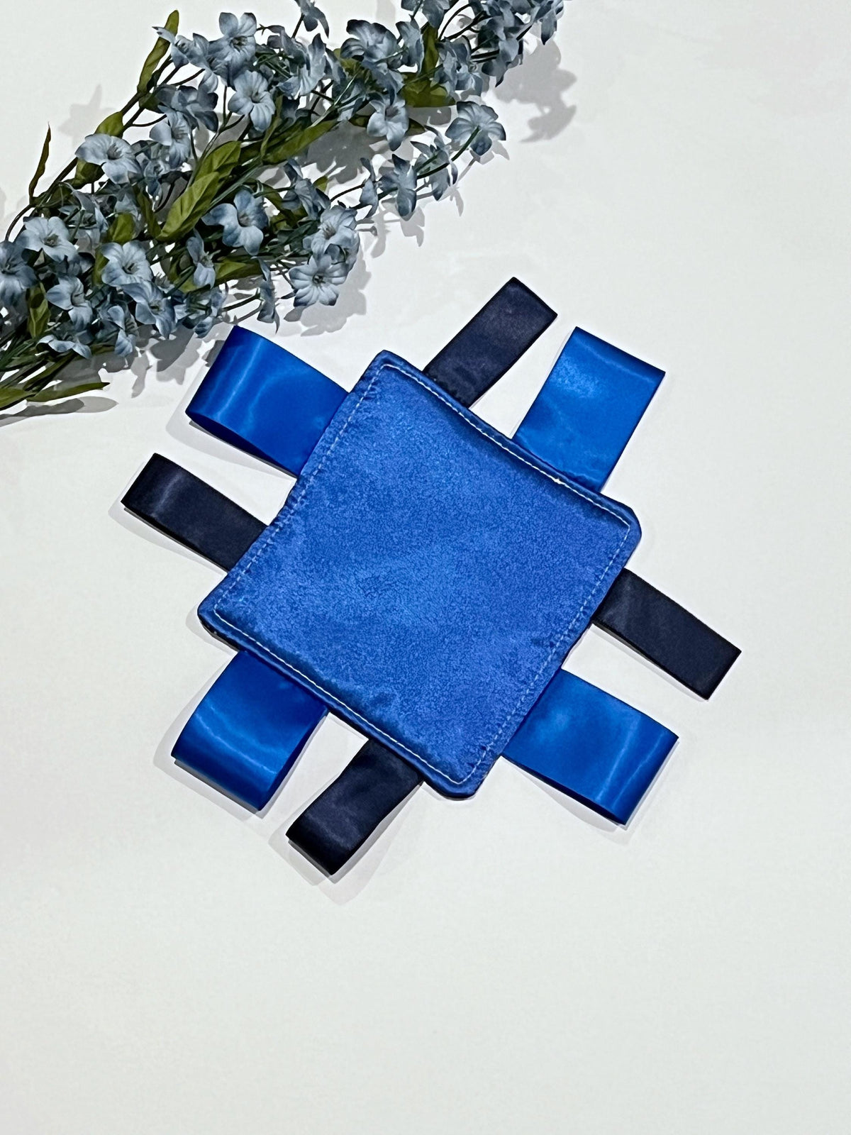 Pocket or purse 5”Double sided satin sensory lovey with satin tags and batting layer for calming comfort or security, child, adult, elderly