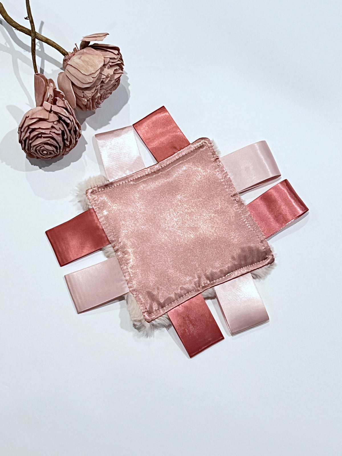Pocket or purse 5”Double sided satin sensory lovey with satin tags and batting layer for calming comfort or security, child, adult, elderly