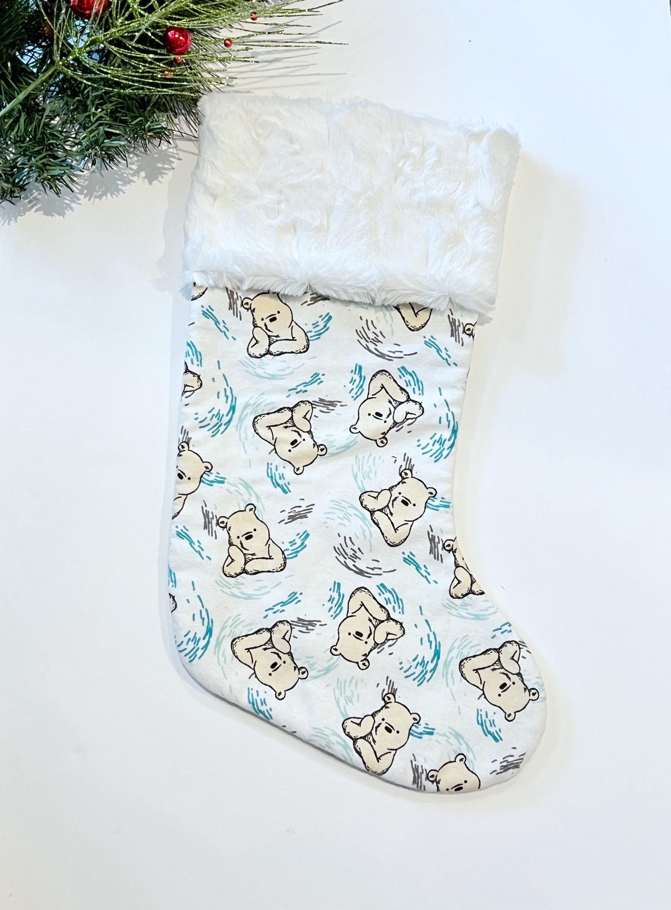 Personalized Christmas stocking for baby child or adult made from classic Winnie the Pooh flannel fully lined stocking with minky cuff 18”