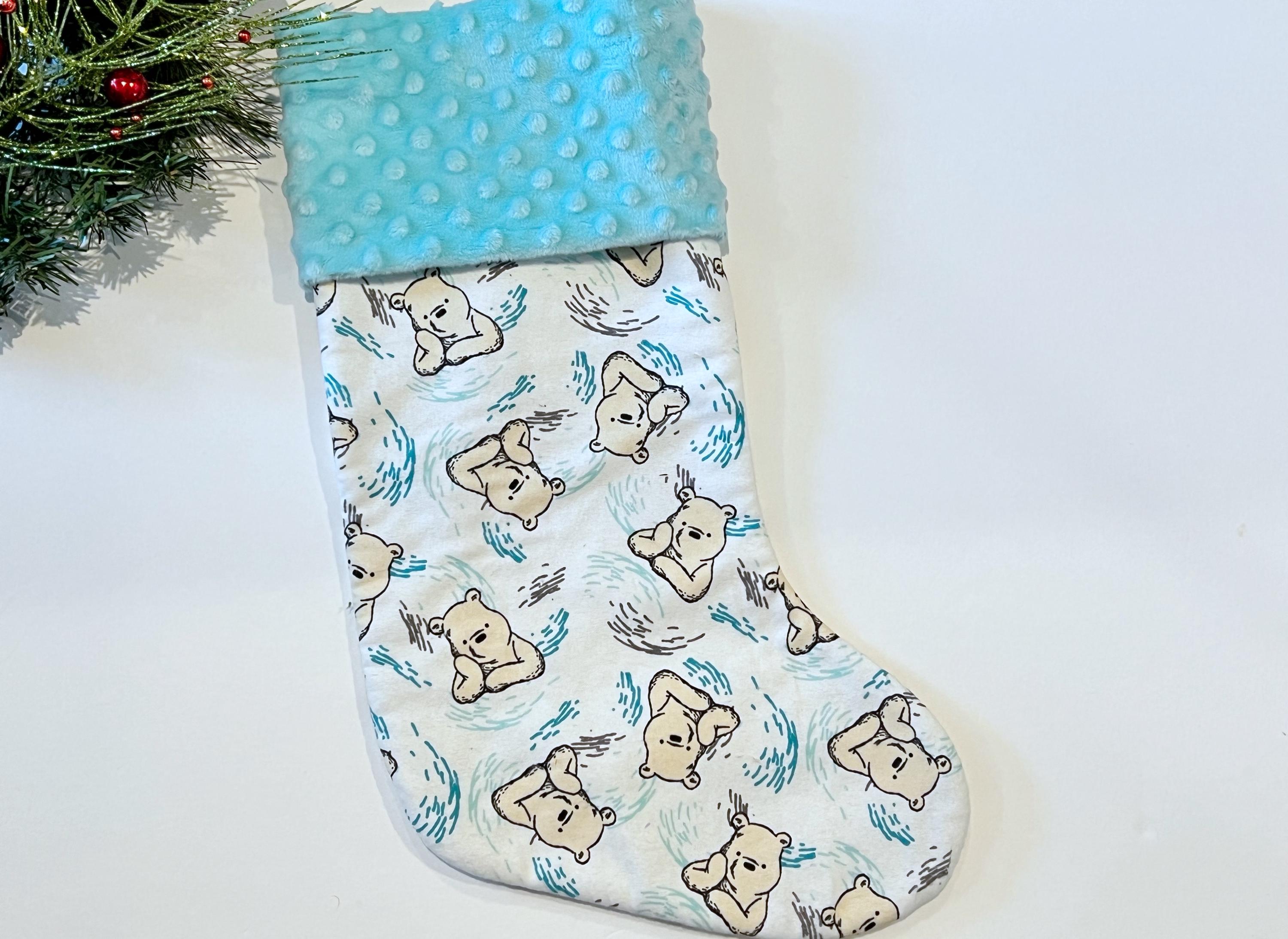 Personalized Christmas stocking for baby child or adult made from classic Winnie the Pooh flannel fully lined stocking with minky cuff 18”