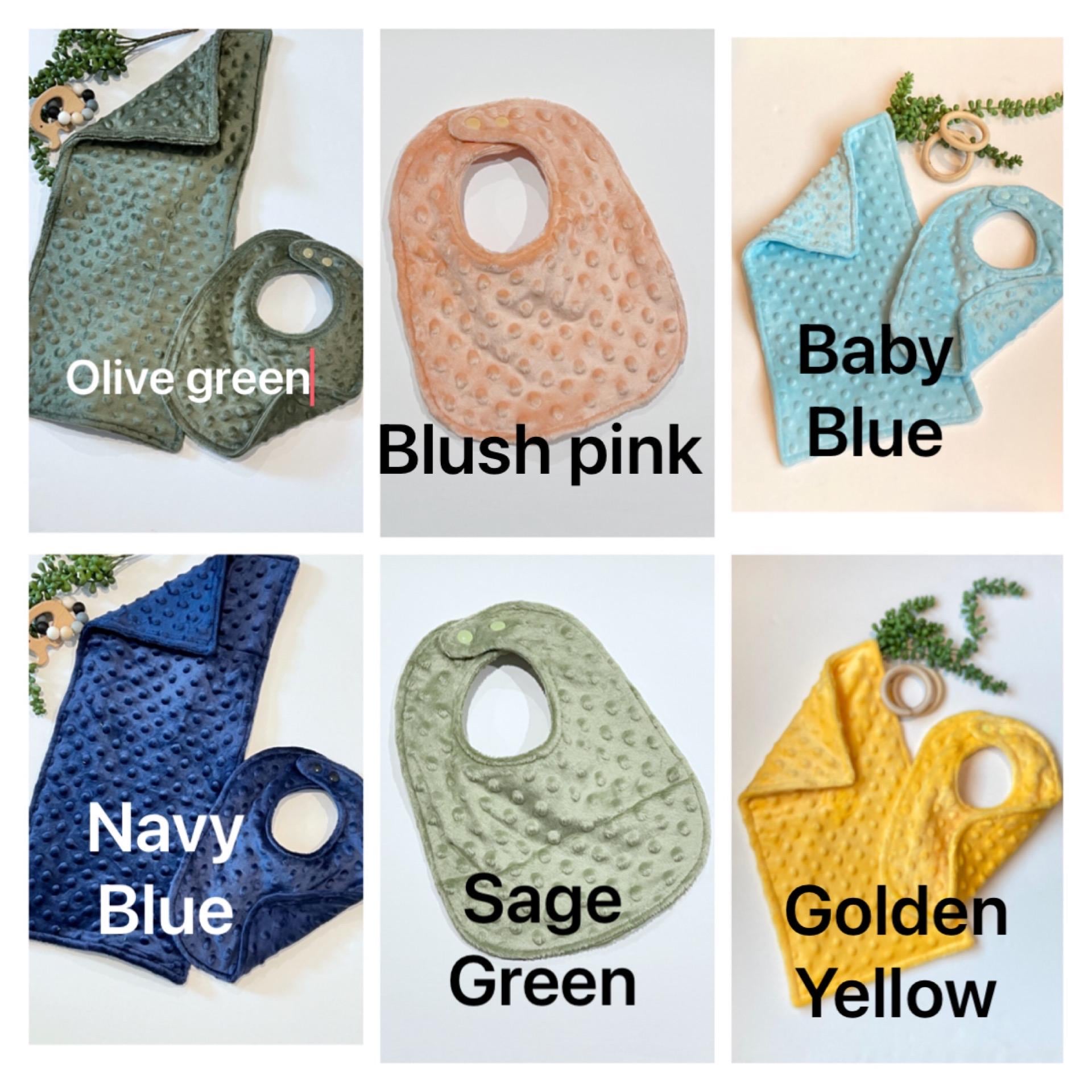 Double sided minky baby bib in solid boy or girl colors with personalized option, soft,  padded and absorbent, baby shower gift
