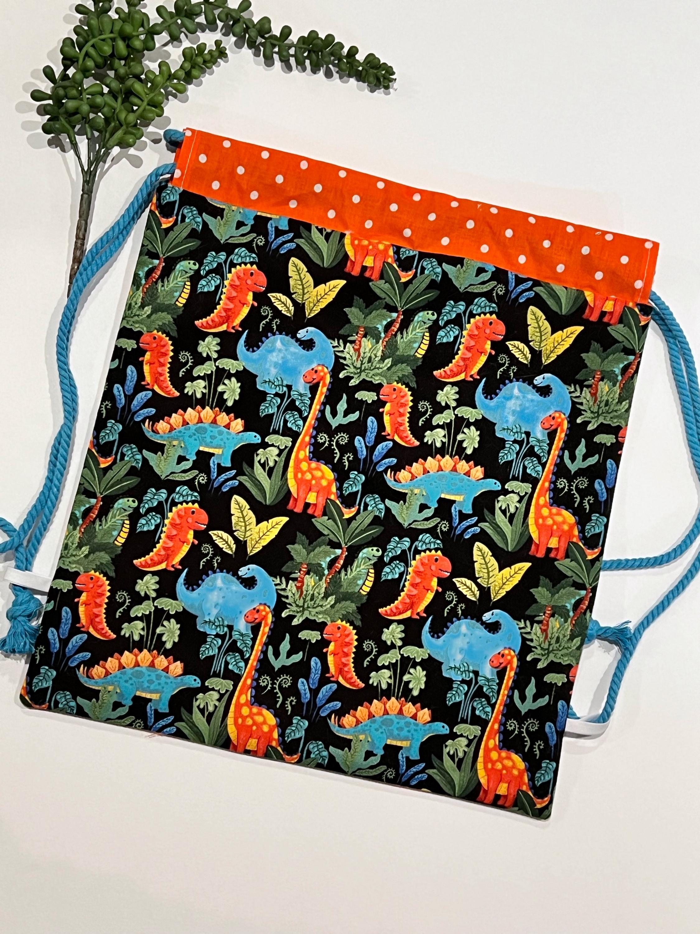 Dinosaur school book bag drawstring lined kid’s backpack gym bag, sport bag, child, reusable trick or treat bag