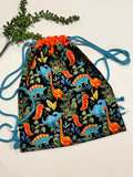 Dinosaur school book bag drawstring lined kid’s backpack gym bag, sport bag, child, reusable trick or treat bag