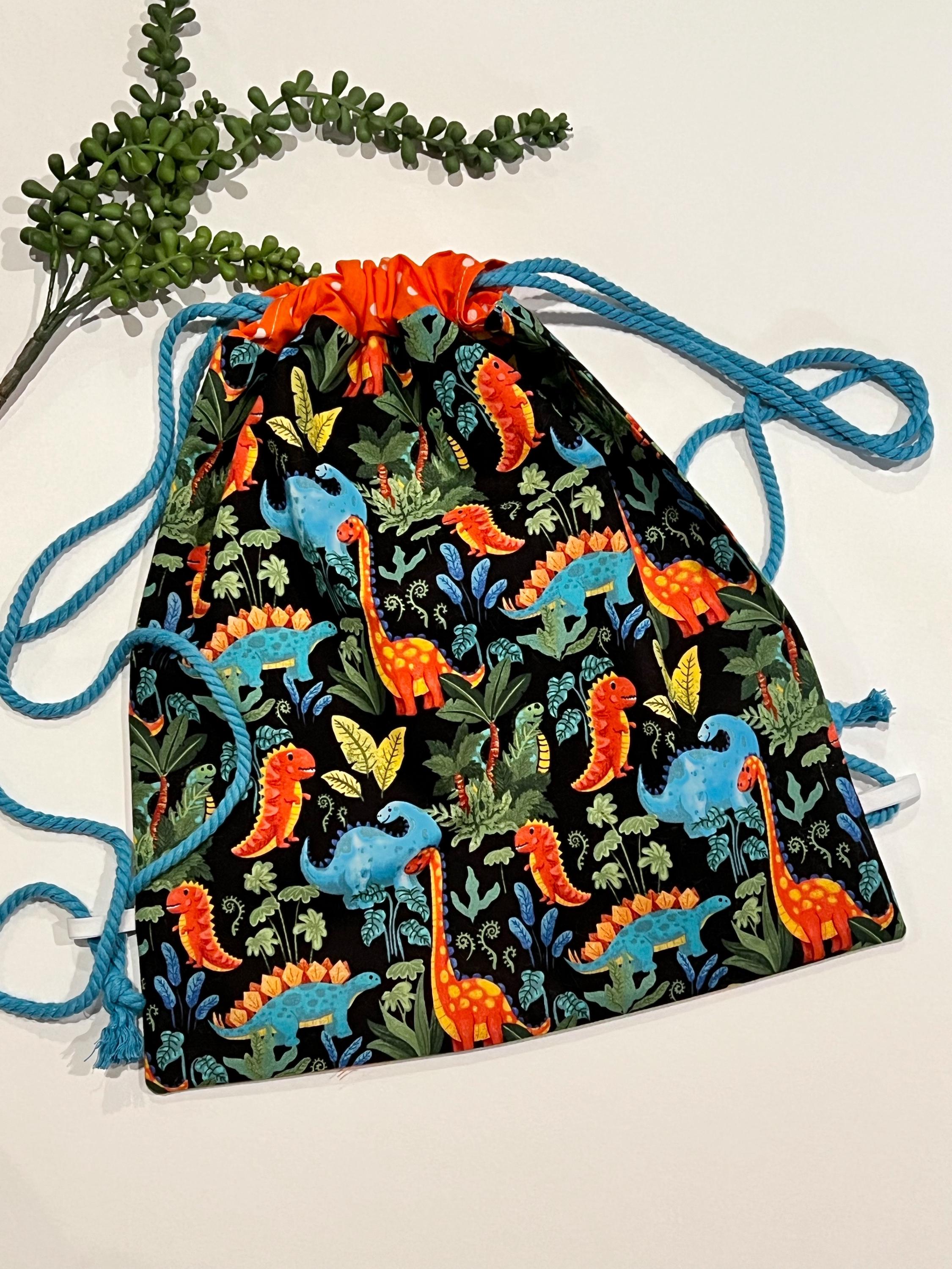 Dinosaur school book bag drawstring lined kid’s backpack gym bag, sport bag, child, reusable trick or treat bag