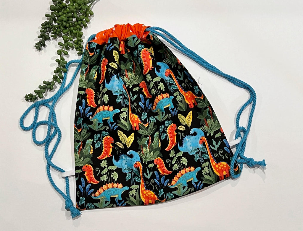 Dinosaur school book bag drawstring lined kid’s backpack gym bag, sport bag, child, reusable trick or treat bag