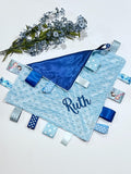 Personalized Satin Minky Ribbon Tag Lovey: 12" Sensory Blanket
