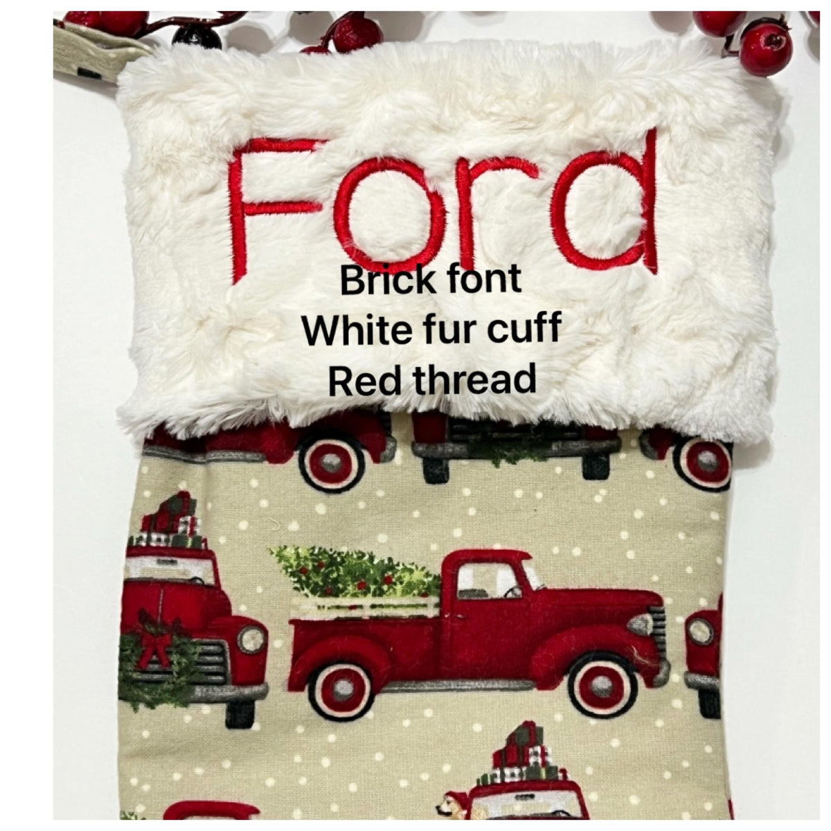 Personalized flannel Christmas stocking for the family or individual  with minky dot cuff or fur 18” fully lined, coordinating colors