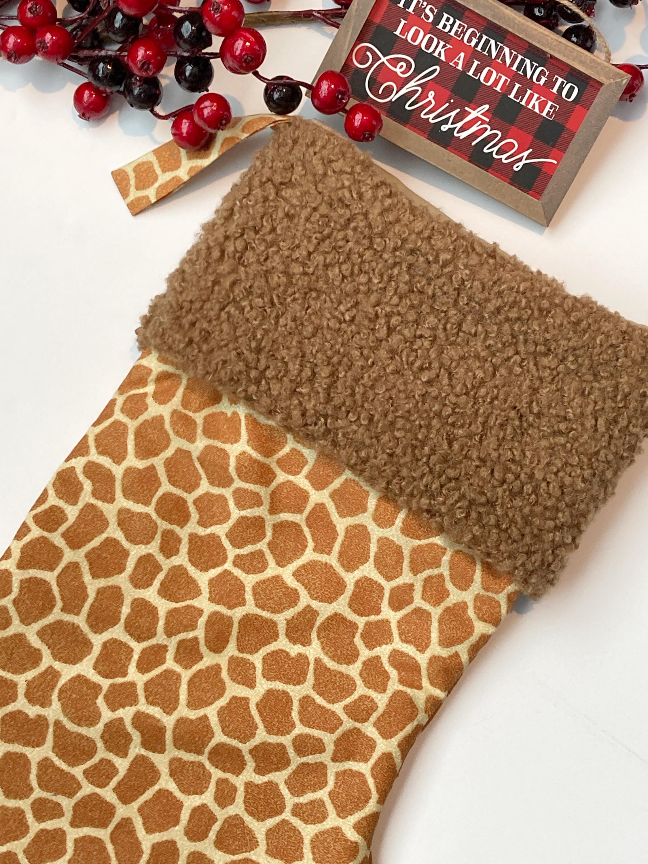 Personalized Animal print Christmas stocking, leopard cheetah, zebra, minky cuff, fully lined 17”, choose print, exotic animal print