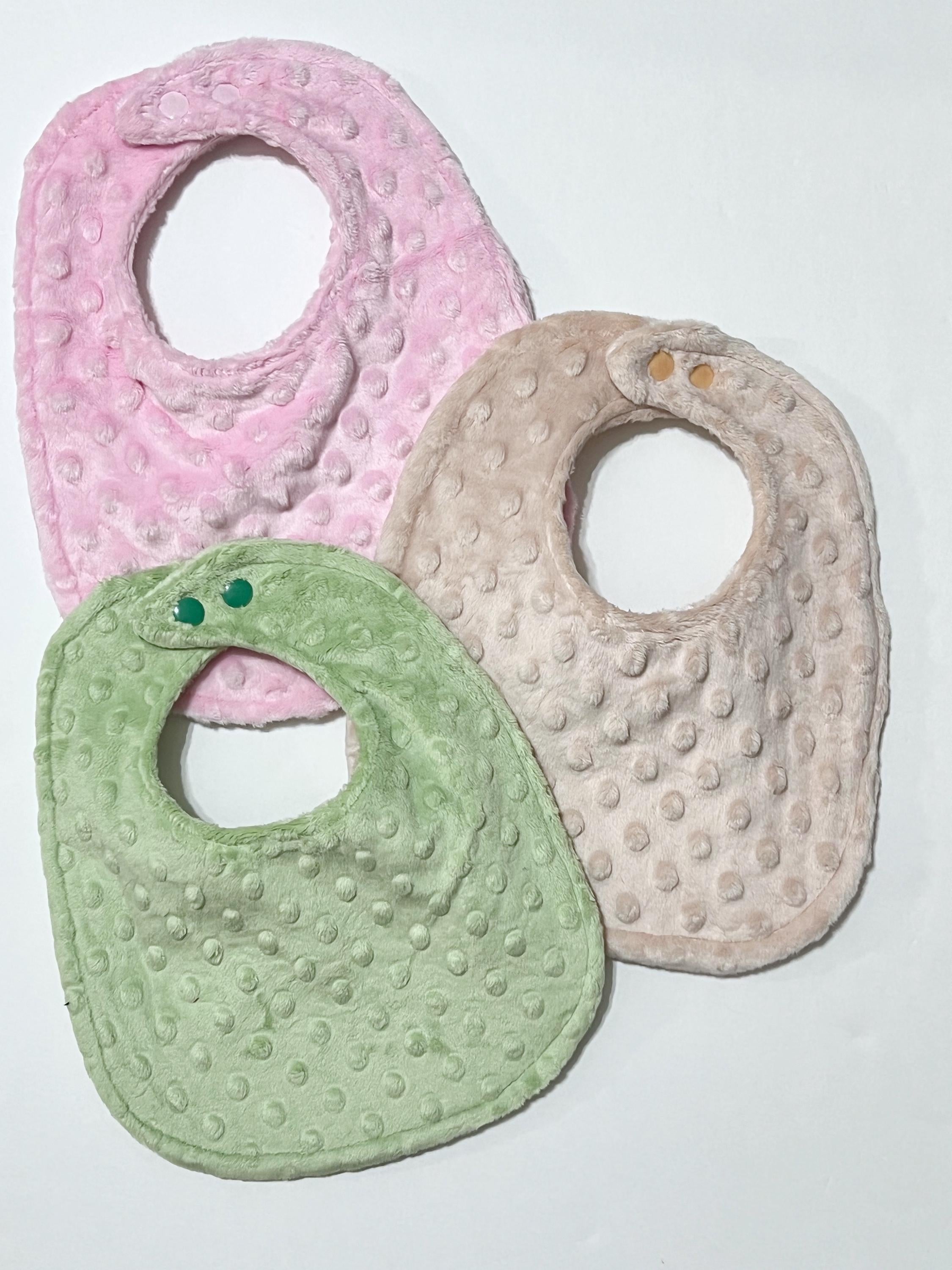 Double sided minky baby bib in solid boy or girl colors with personalized option, soft,  padded and absorbent, baby shower gift