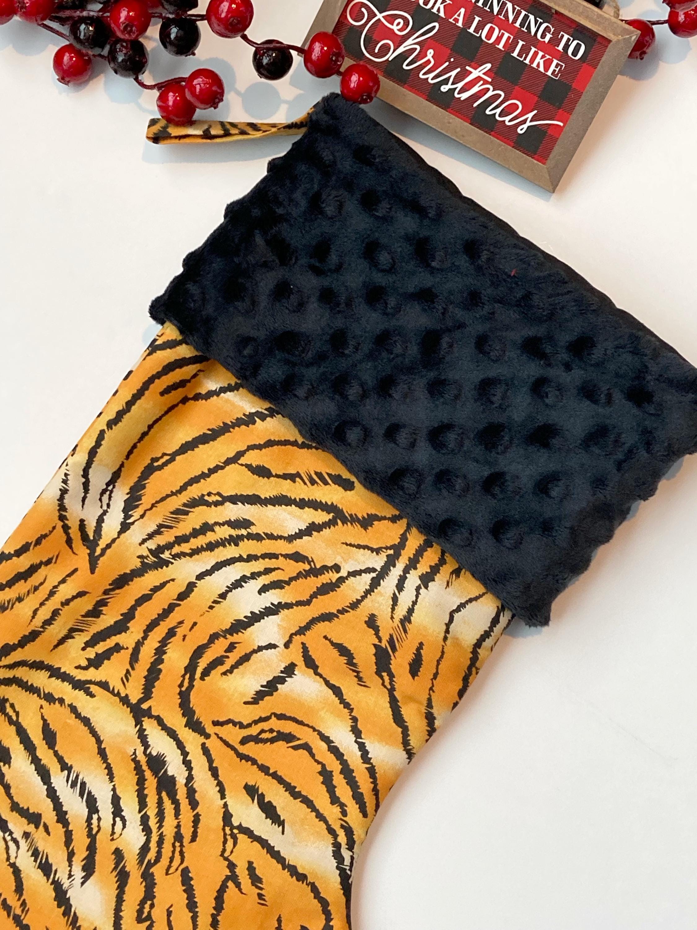 Personalized Animal print Christmas stocking, leopard cheetah, zebra, minky cuff, fully lined 17”, choose print, exotic animal print