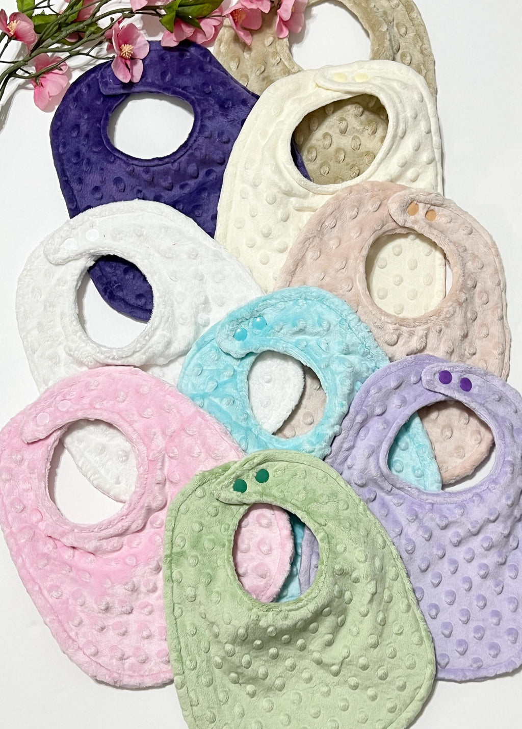 Double sided minky baby bib in solid boy or girl colors with personalized option, soft,  padded and absorbent, baby shower gift