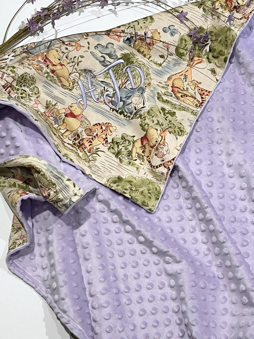 Personalized Baby nursery Blanket made from Winnie the Pooh fabric for boy or girl, Cotton and minky baby gift, Winnie the Pooh baby blanket