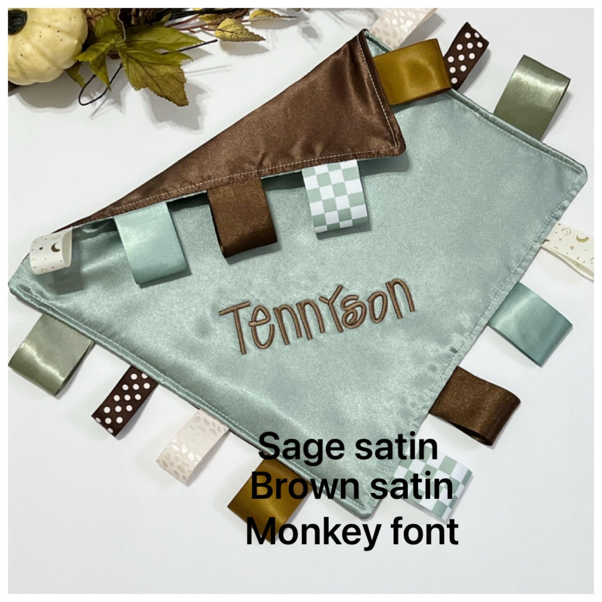 Double sided satin sensory lovey with or without ribbon tags, and batting layer, comfort for baby, adult, elderly, size 5” 12” 15” 18”or 24”