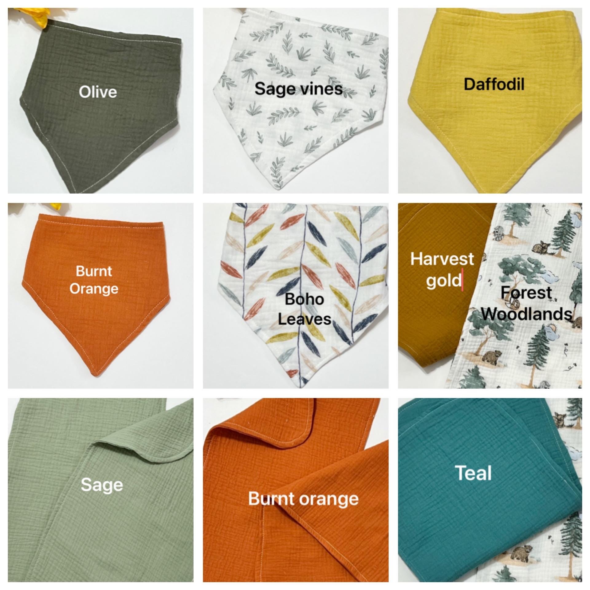 Baby bandana bibs set of 2 made from muslin cotton gauze, soft and absorbent baby gift with double snap adjustable size, choose colors