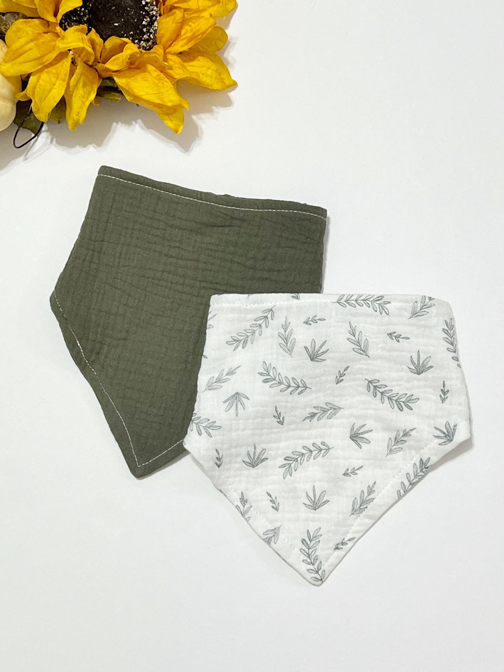 Baby bandana bibs set of 2 made from muslin cotton gauze, soft and absorbent baby gift with double snap adjustable size, choose colors