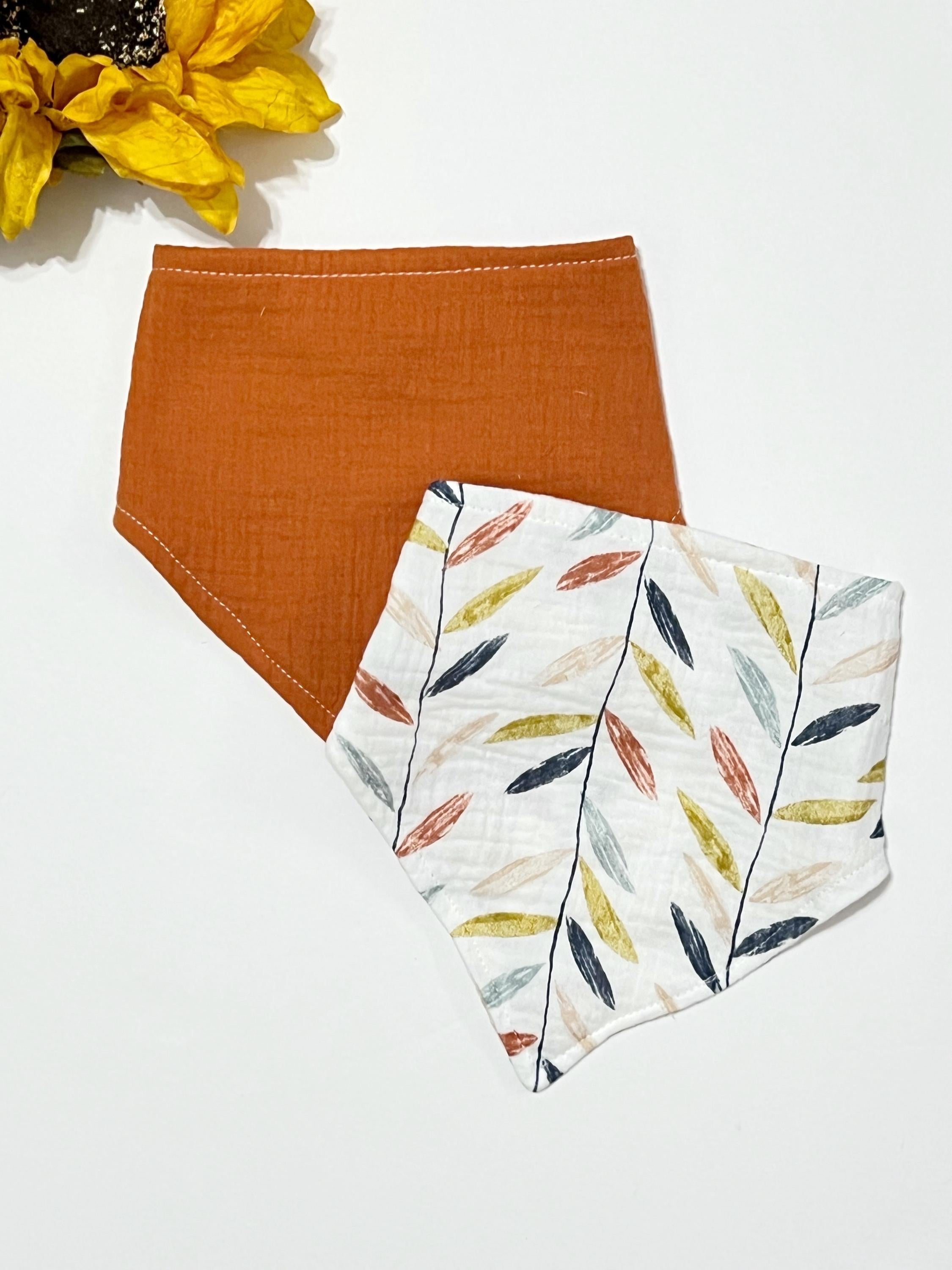 Baby bandana bibs set of 2 made from muslin cotton gauze, soft and absorbent baby gift with double snap adjustable size, choose colors