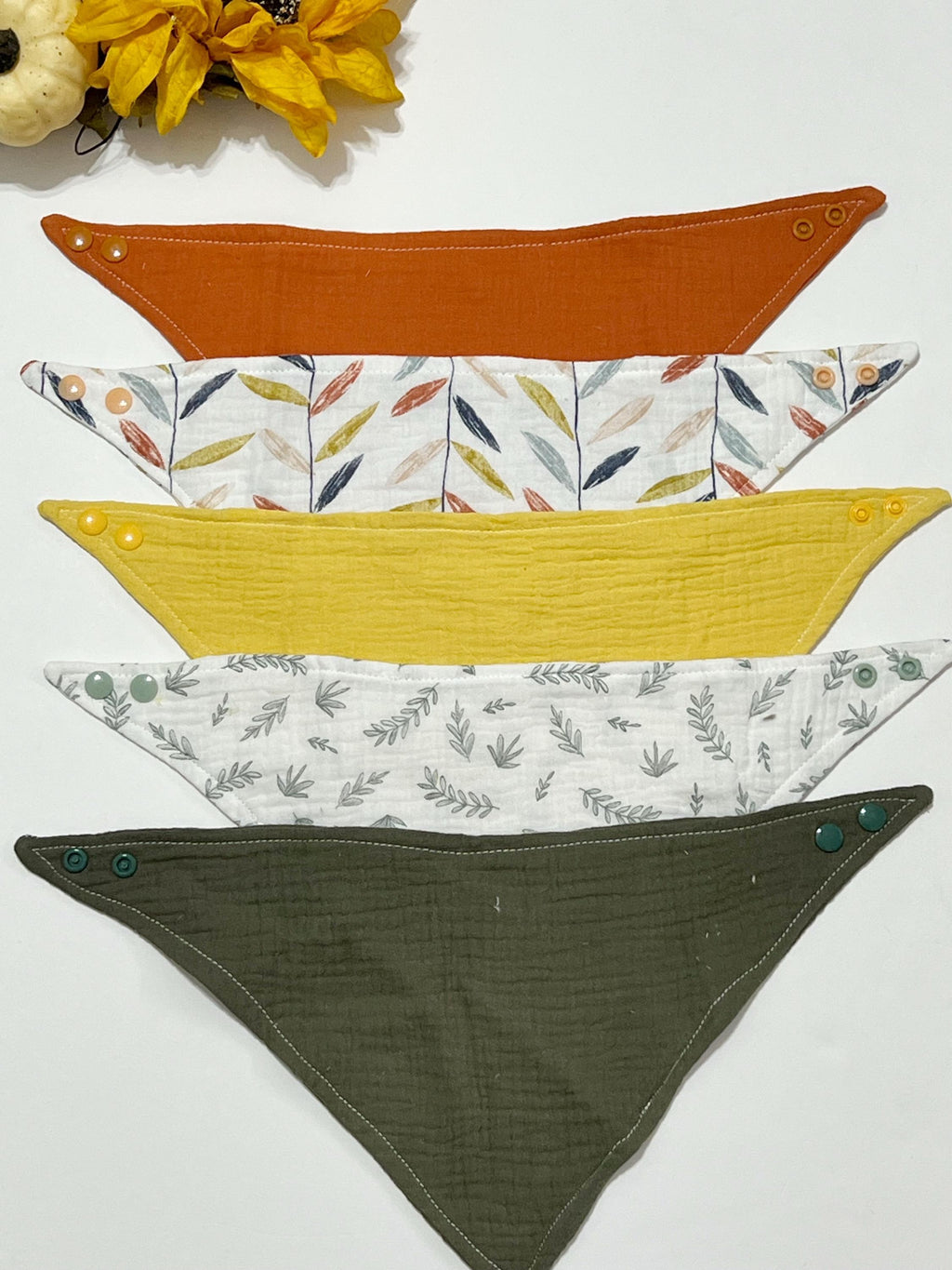 Baby bandana bibs set of 2 made from muslin cotton gauze, soft and absorbent baby gift with double snap adjustable size, choose colors