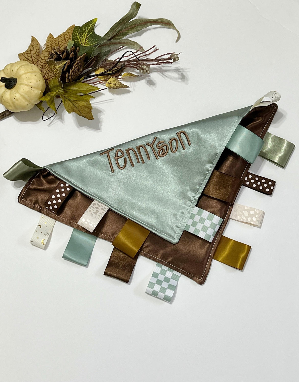 Double sided satin sensory lovey with or without ribbon tags, and batting layer, comfort for baby, adult, elderly, size 5” 12” 15” 18”or 24”