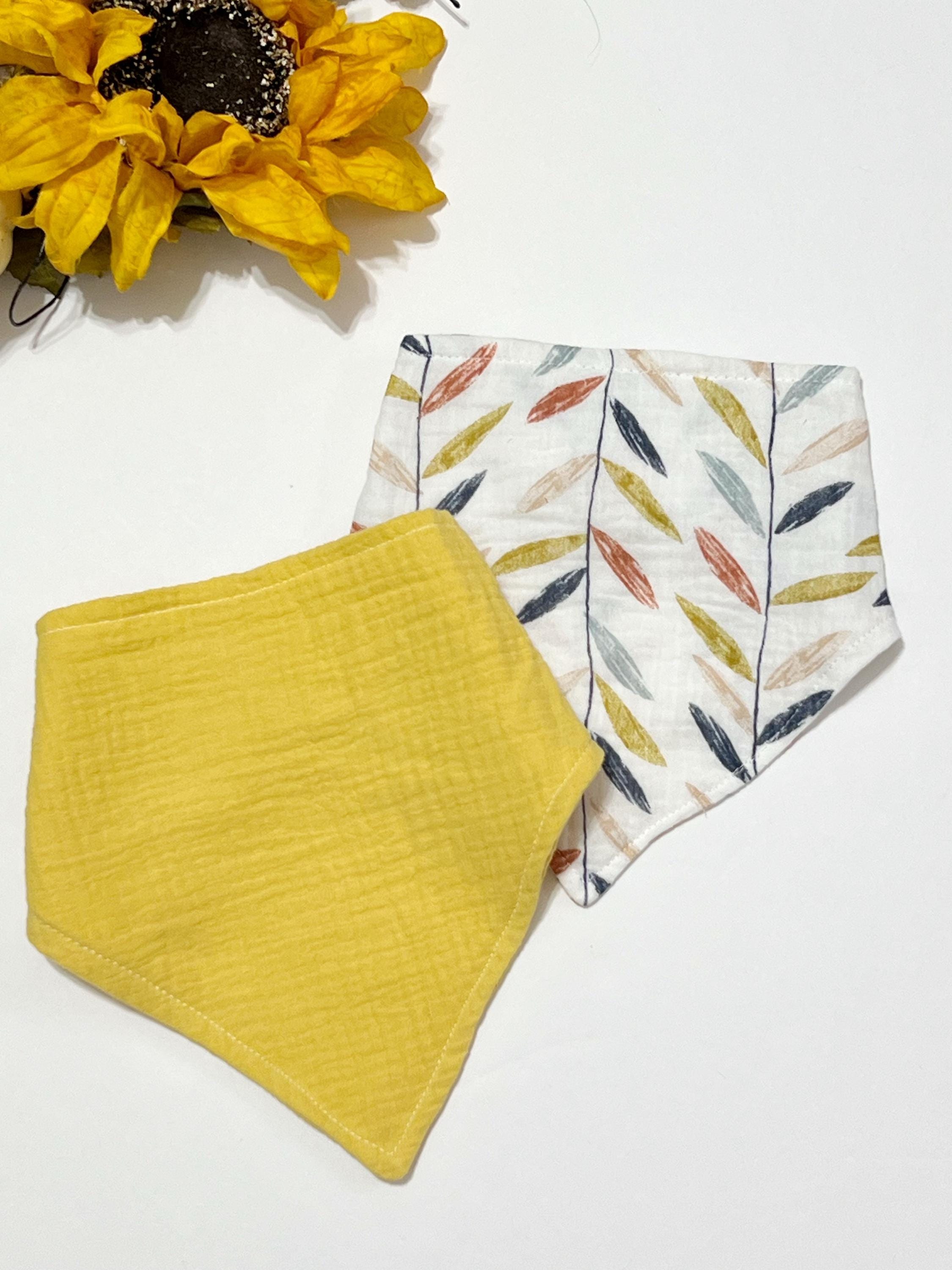 Baby bandana bibs set of 2 made from muslin cotton gauze, soft and absorbent baby gift with double snap adjustable size, choose colors